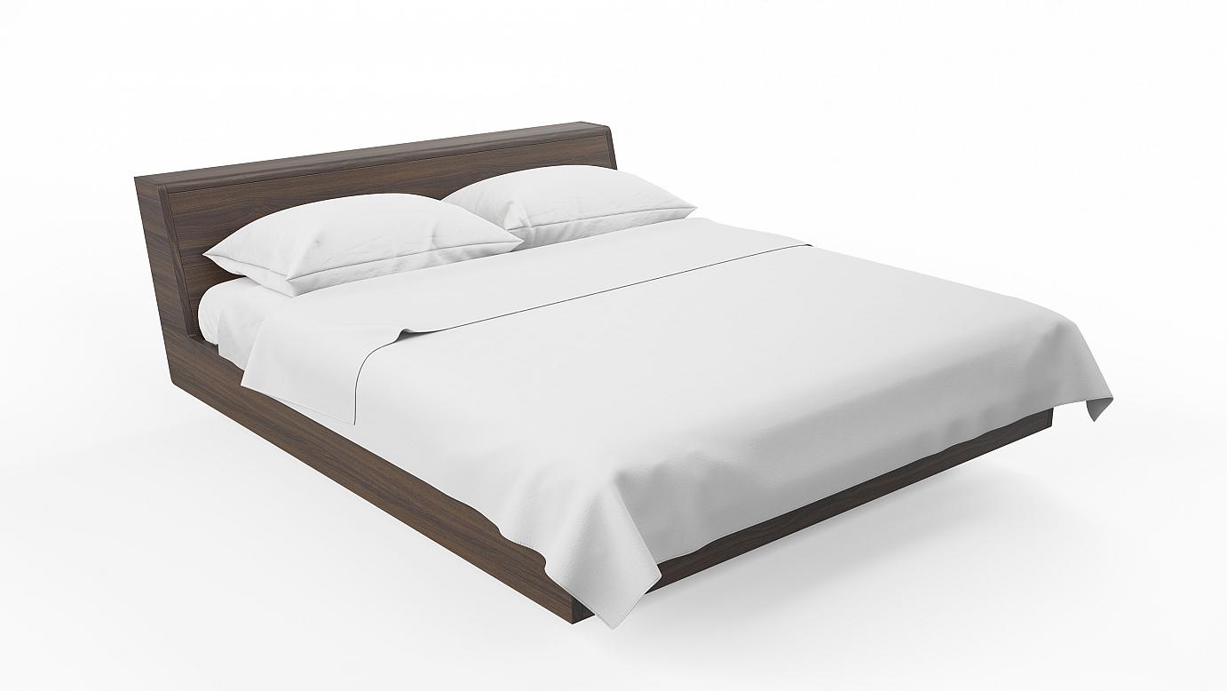 łóżko drewniane z nakryte białą pościelą